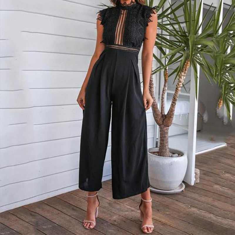 Summer Sleeveless Backless Ruffled Long Jumpsuit HollowElegant Women's Summer Sleeveless Backless Ruffled Long Jumpsuit Hollo