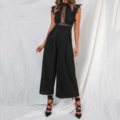 Summer Sleeveless Backless Ruffled Long Jumpsuit HollowElegant Women's Summer Sleeveless Backless Ruffled Long Jumpsuit Hollo