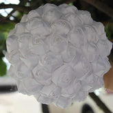 White Wedding Bride Holding Flowers Artificial Bouquet Ribbon Rhinestone Pearl - Acapparelstore