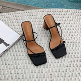 High Quality Wood Heel Slipper Women's Vintage Square Sandals - Acapparelstore