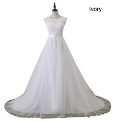 Line Lace Beach Wedding Dress Scoop Neck White Bridal GownA Line Lace Beach Wedding Dress Scoop Neck White Bridal Gown
