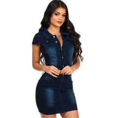 Women's Sexy Turndown Collar Cotton Bodycon Dress Summer Jeans - Acapparelstore