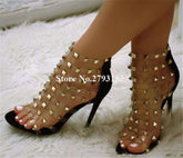 Women's Fashion Gladiator Sandals PVC Thin Straps Stiletto Heels Shoes - Acapparelstore