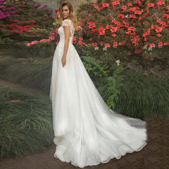 Wedding Dresses Vertigo De Novia Short Sleeves Scoop Neck Illusion Dresses - Acapparelstore