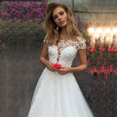 Wedding Dresses Vertigo De Novia Short Sleeves Scoop Neck Illusion Dresses - Acapparelstore