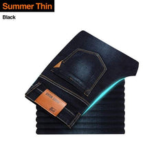 Classic style Men's Jeans-Business Casual Stretch Slim Denim Light Blue Black Trousers - Acapparelstore