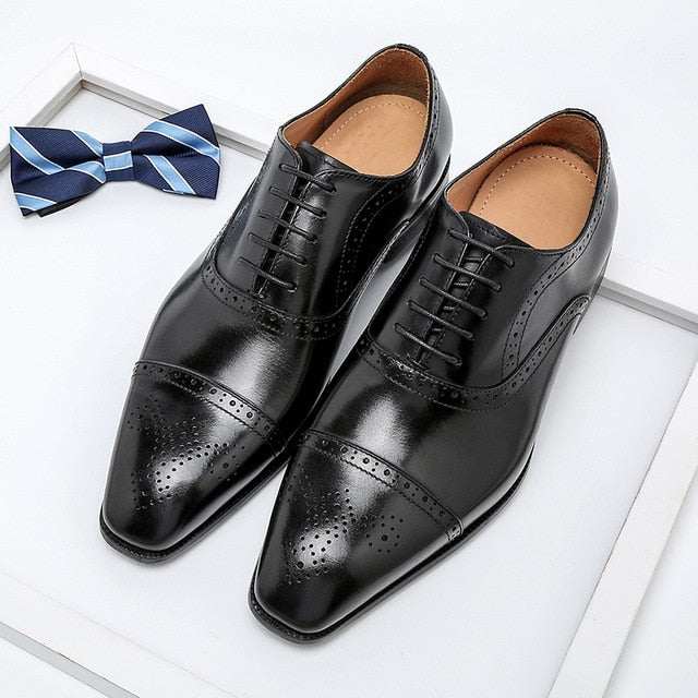 Genuine Wingtip Leather Shoes Oxford Lace-Men&