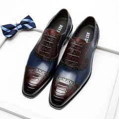 Men Genuine Wingtip Shoes Leather Oxford Pointed Toe Dress Shoes - Acapparelstore