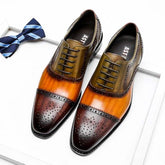 Men Genuine Wingtip Shoes Leather Oxford Pointed Toe Dress Shoes - Acapparelstore