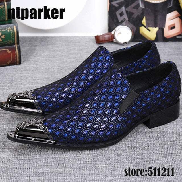 Men's Western Fashion Shoes Pointed Metal Toe Dress Shoes - Acapparelstore