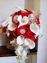 Waterfall Red Bridal Artificial Pearls Crystal Wedding Bouquets - Acapparelstore