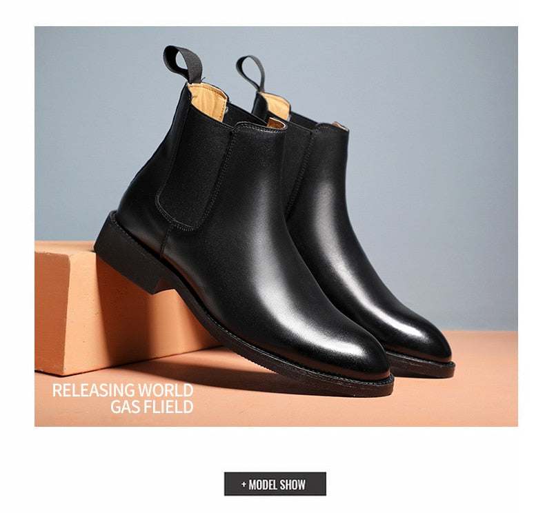Spring/ Winter Elegant Chelsea Boots Leather Men Slip-Men's Spring/ Winter Elegant Chelsea Boots Leather Men Slip-On Shoes