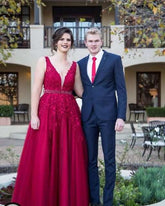 Beautiful Prom Wedding Dresses Long A-line V neck Applique Prom Dress - Acapparelstore