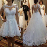 Detachable Train Wedding Dress Lace Appliques Pearls Bridal Gowns - Acapparelstore