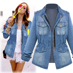 Plus Size Casual Women's Denim jacket Slim Jeans Jacket Chain Jacket - Acapparelstore