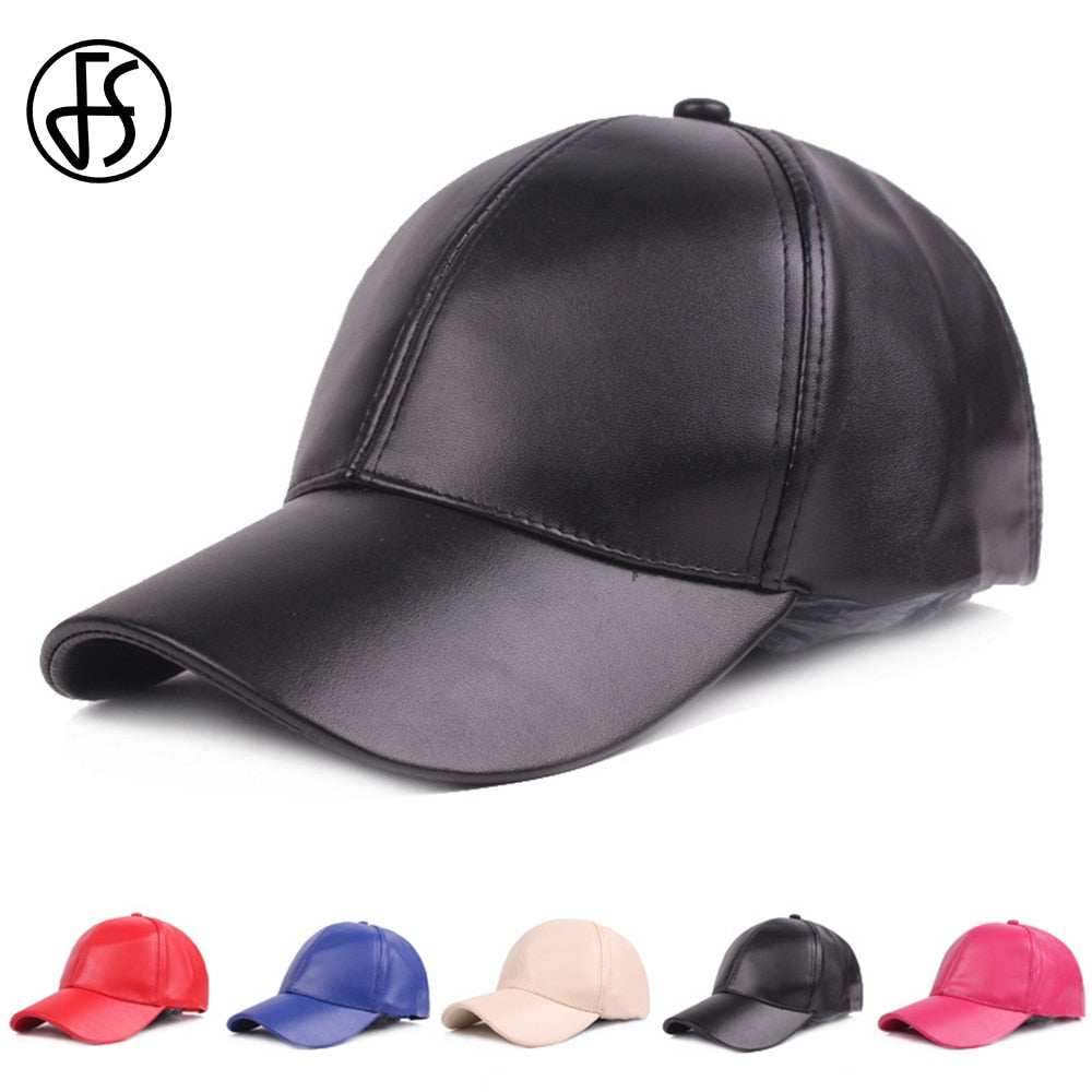 Winter PU Leather Cap Women Men Hat Black White Red Baseball Caps - Acapparelstore