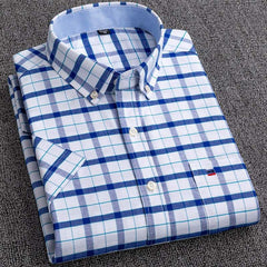 Men's Short Sleeve Shirts Oxford Plaid Striped Casual Dress Shirts - Acapparelstore