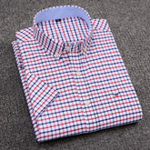 Men's Short Sleeve Shirts Oxford Plaid Striped Casual Dress Shirts - Acapparelstore