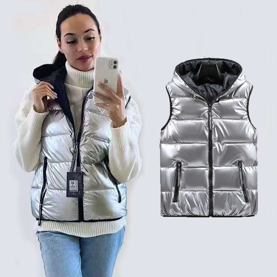 Winter Vests Women's Hooded Short Bright Color Sleeveless Vest - Acapparelstore