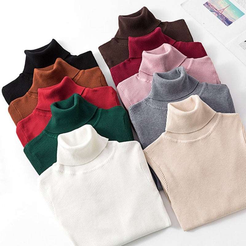 Autumn Winter Women Thick Sweater Knitted Ribbed Turtleneck Sweaters - Acapparelstore