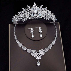 Luxury Crystal Bridal Jewelry Sets Women's Tiaras Earrings Choker Necklace - Acapparelstore