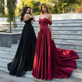 -Line Satin Evening DressesElegant A-Line Satin Evening Dresses Off Shoulder Sweetheart Gown