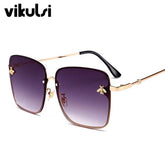 Women Brand Designer Bee Metal Frame Oversized Sunglasses UV400 - Acapparelstore