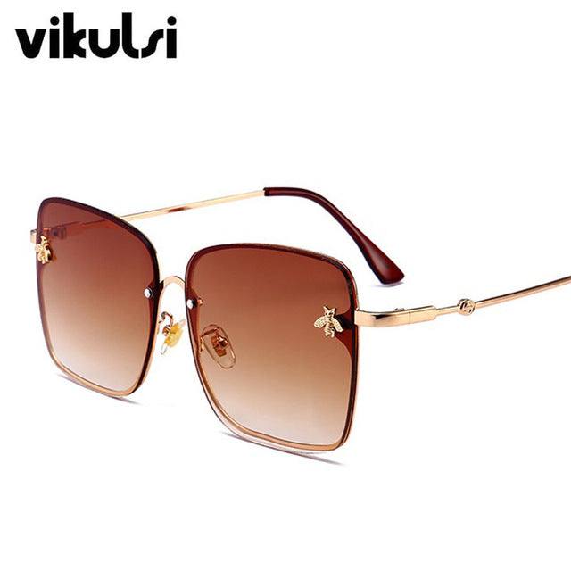 Women Brand Designer Bee Metal Frame Oversized Sunglasses UV400 - Acapparelstore