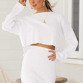 LOSSKY Female Autumn Loose Long SleeveLOSSKY Female Autumn Loose Long Sleeve O-Nick Black White Tee Shirt