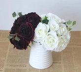 Silk Rose Bouquet Flower Dark Red Wine Bouquet Bridesmaids Bouquet - Acapparelstore