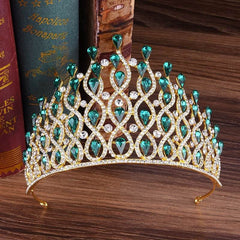Huge Tall European Green Red Blue Crystal Tiaras Vintage Gold Rhinestone - Acapparelstore