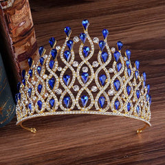 Huge Tall European Green Red Blue Crystal Tiaras Vintage Gold Rhinestone - Acapparelstore