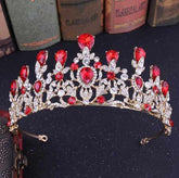 Luxury Pink Crystal Leaf Wedding Crown Queen Tiara Bride Headband Bridal Accessories - Acapparelstore