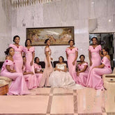 Pink Bridesmaid Dresses Long Mermaid Beads Off Shoulder Party Gowns - Acapparelstore