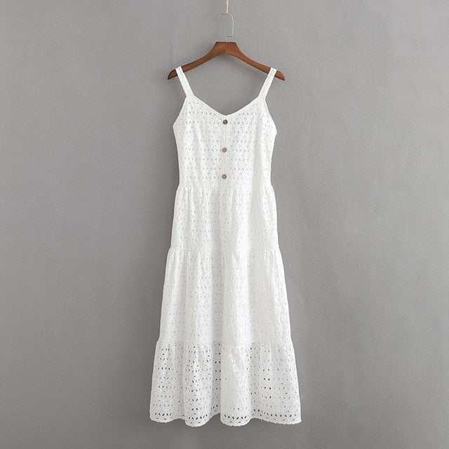 Spaghetti White Cotton Camisole Summer DressesSpaghetti White Cotton Camisole Summer Dresses