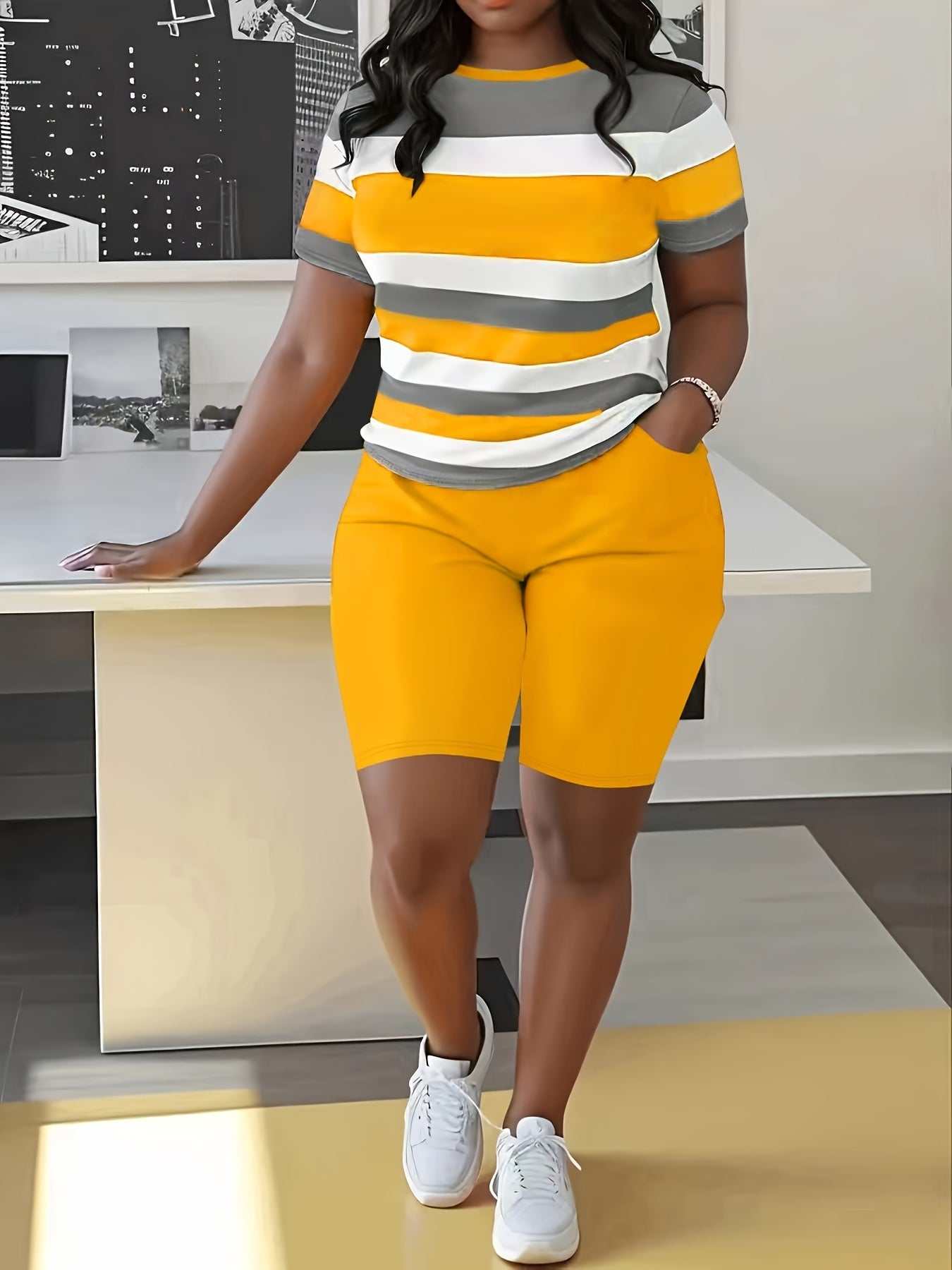 Plus Size Women's Fashion Shorts Outfit Set