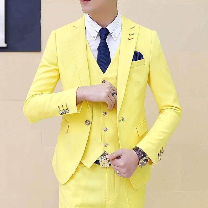 -piece Yellow Blazer Suits Slim Fit Groom Dress Custom SuitsMen's Three-piece Yellow Blazer Suits Slim Fit Groom Dress Custom Suit