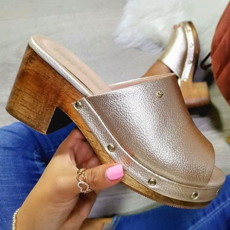 Woman's Slippers Square Heel Platform Low On Wedge Shoes - Acapparelstore