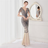 Neck Mermaid Evening Dress Long Luxury Beads Women Party DressesElegant V Neck Mermaid Evening Dress Long Luxury Beads Women Party Dre