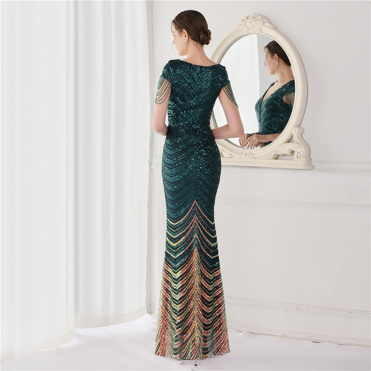 Neck Mermaid Evening Dress Long Luxury Beads Women Party DressesElegant V Neck Mermaid Evening Dress Long Luxury Beads Women Party Dre
