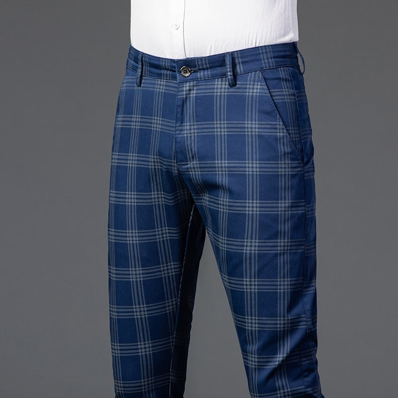 Wood Brand Autumn Plaid Pants Men Cotton Formal Work Business Pants - Acapparelstore