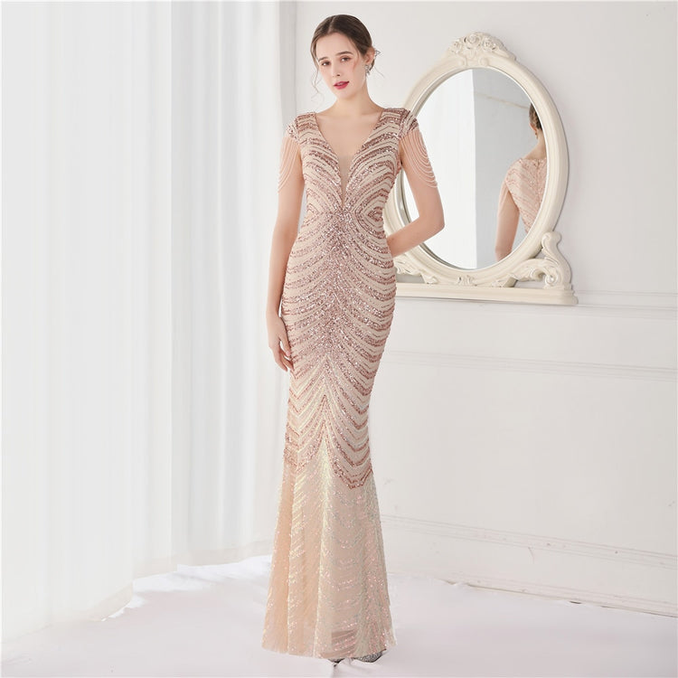 Neck Mermaid Evening Dress Long Luxury Beads Women Party DressesElegant V Neck Mermaid Evening Dress Long Luxury Beads Women Party Dre