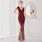 Neck Mermaid Evening Dress Long Luxury Beads Women Party DressesElegant V Neck Mermaid Evening Dress Long Luxury Beads Women Party Dre