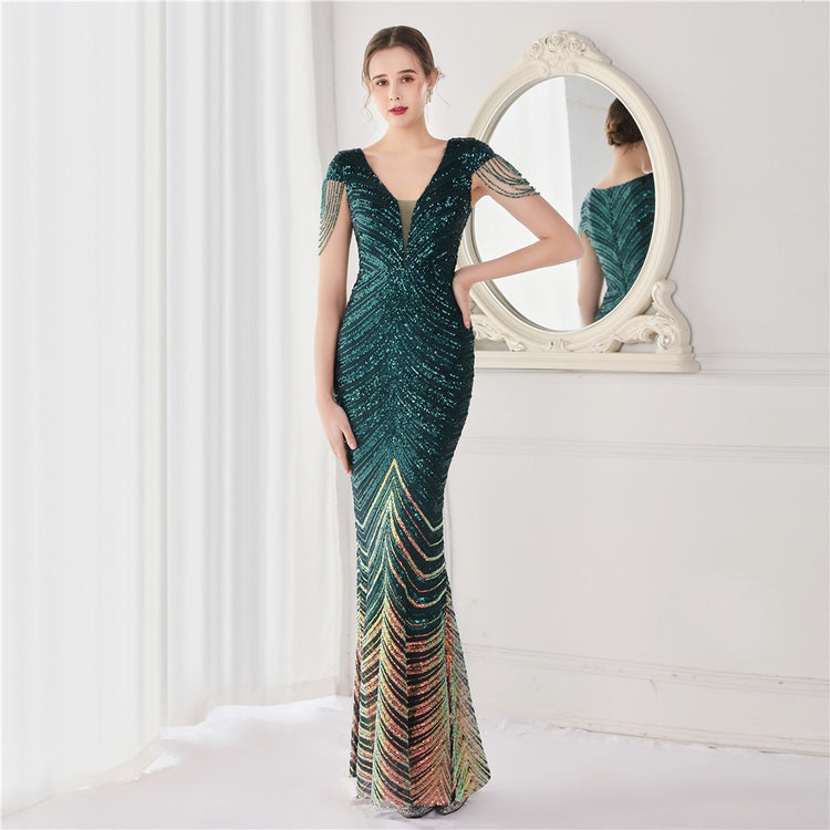 Neck Mermaid Evening Dress Long Luxury Beads Women Party DressesElegant V Neck Mermaid Evening Dress Long Luxury Beads Women Party Dre