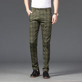 Wood Brand Autumn Plaid Pants Men Cotton Formal Work Business Pants - Acapparelstore