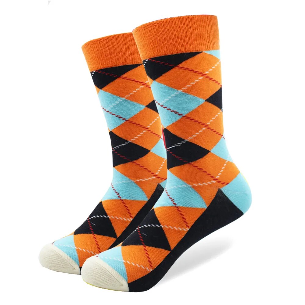 Colorful Funny Argyle Combed Cotton SocksFive Pair lot Men&