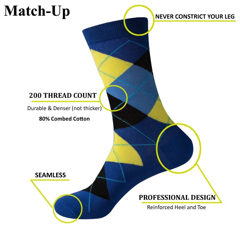 Colorful Argyle Cotton Crew Socks Business SocksMatch Up Men&