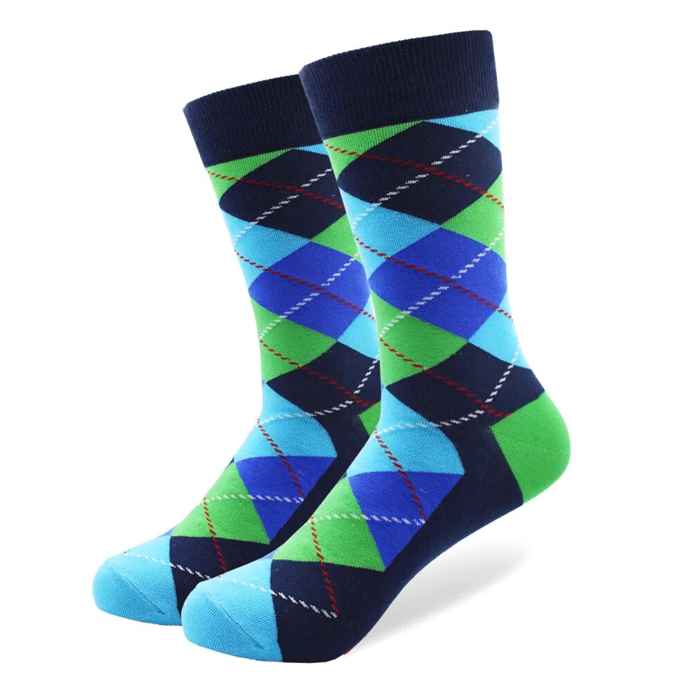 Colorful Funny Argyle Combed Cotton SocksFive Pair lot Men&