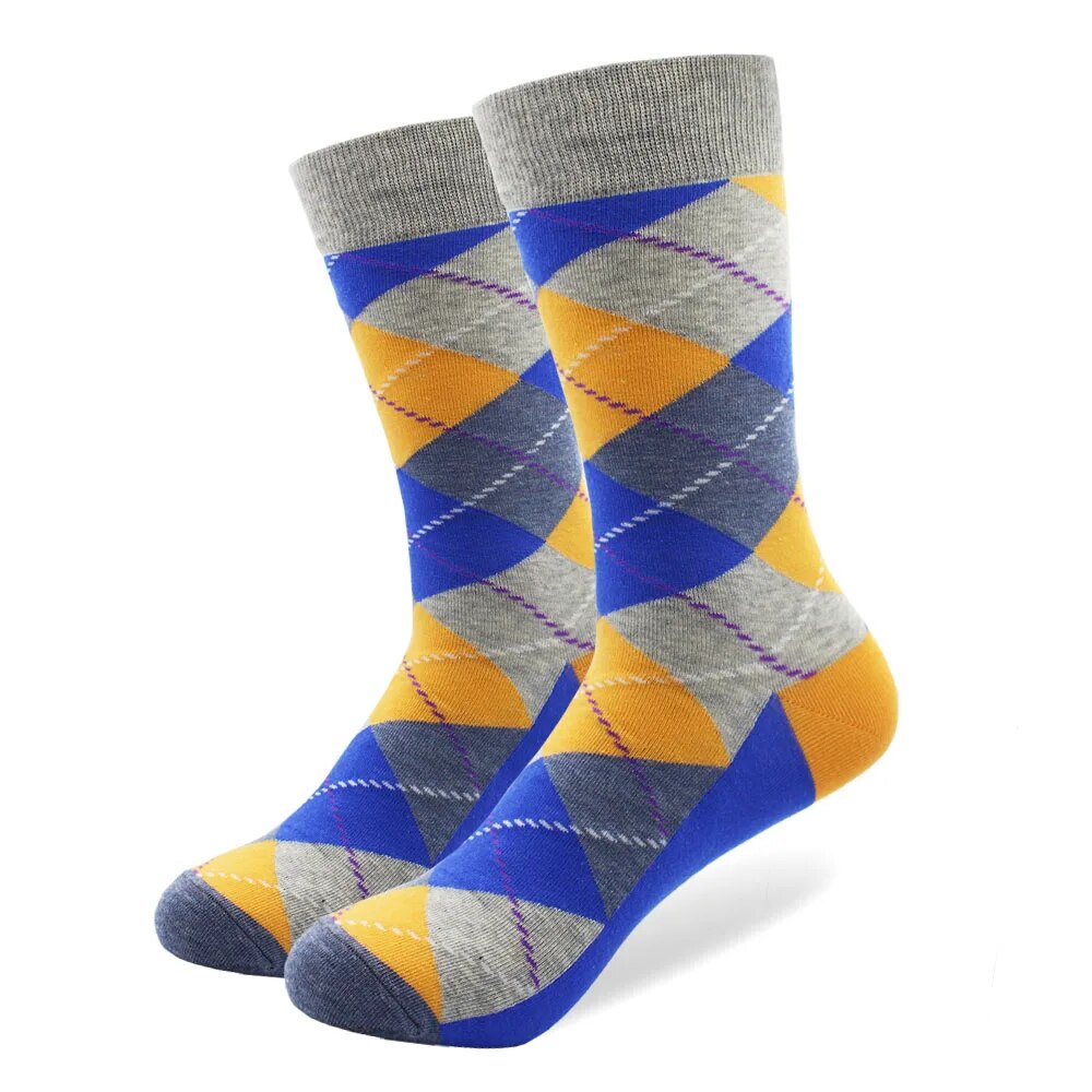 Colorful Funny Argyle Combed Cotton SocksFive Pair lot Men&