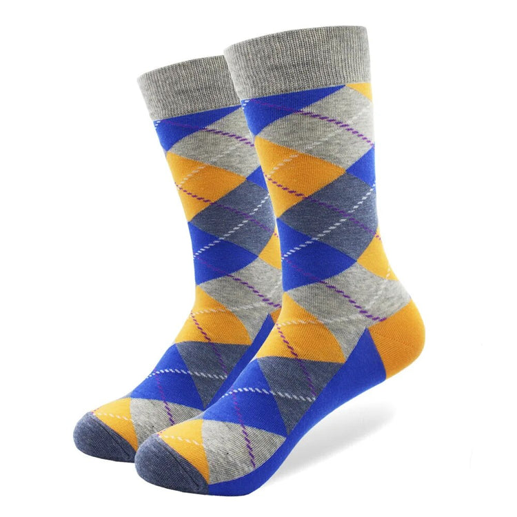 Colorful Funny Argyle Combed Cotton SocksFive Pair lot Men&